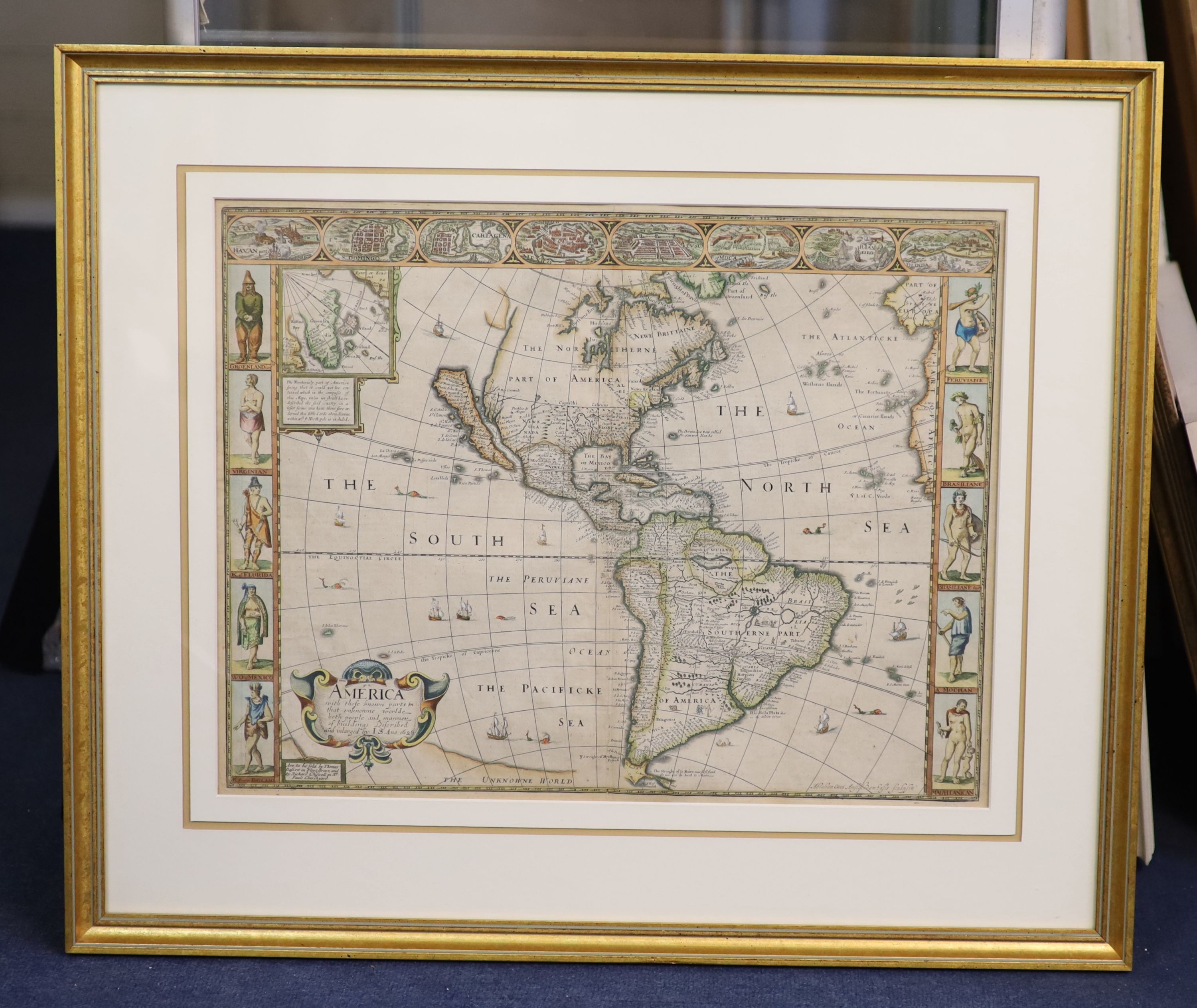 John Speede (1552-1629), Map of America, coloured engraving, 40 x 52.5cm